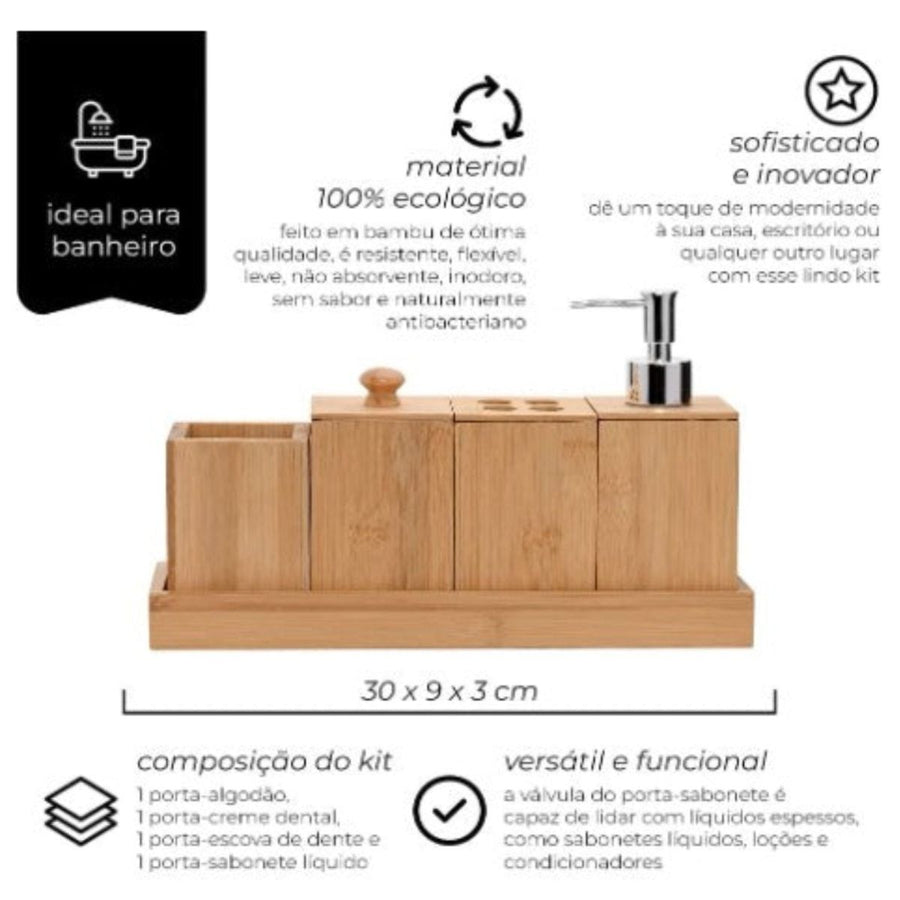 Kit Para Banheiro Com 5 Peças Em Bambu Mimo Style