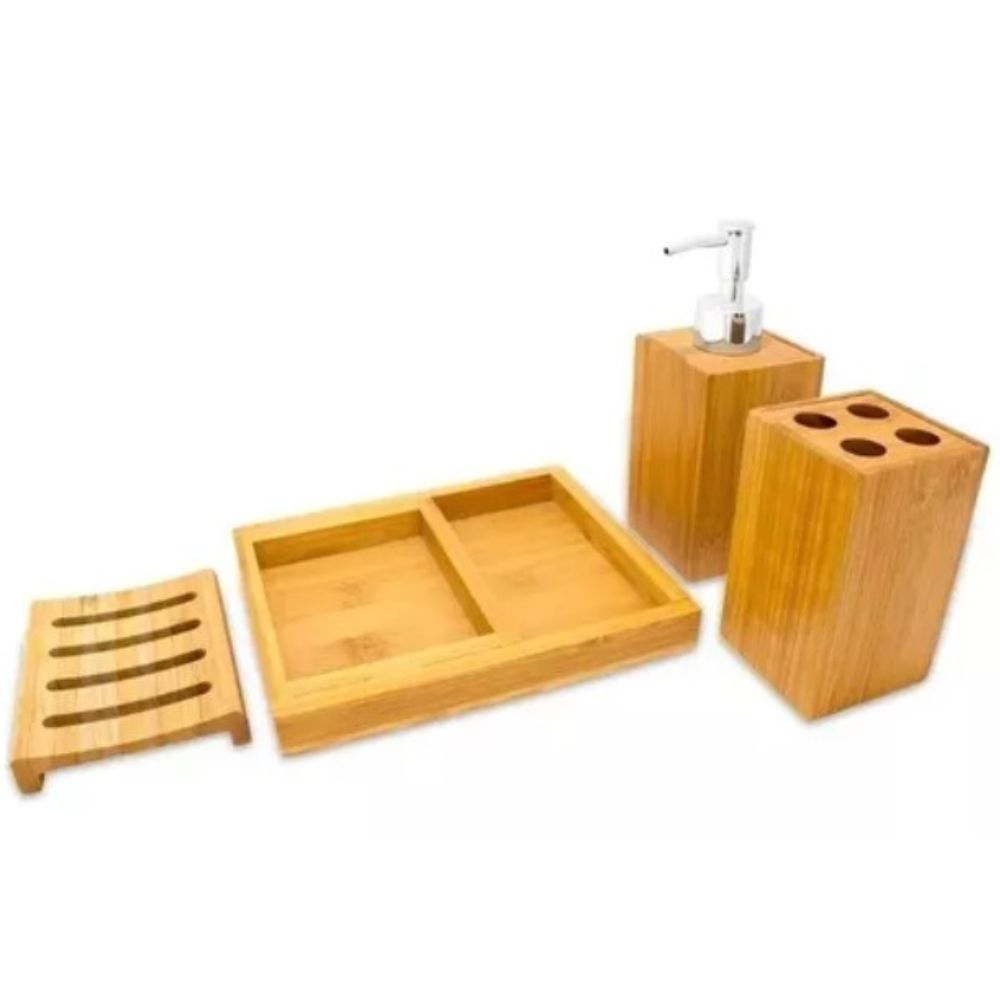 Kit Para Banheiro Com 4 Peças Em Bambu Mimo Style