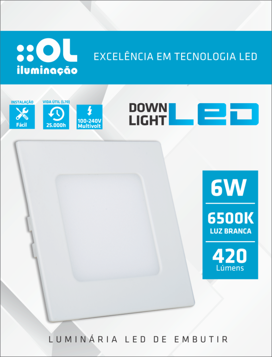 Luminária LED Embutir 6W Quadrada Multivolt 6500K 12x12CM - Altaluce