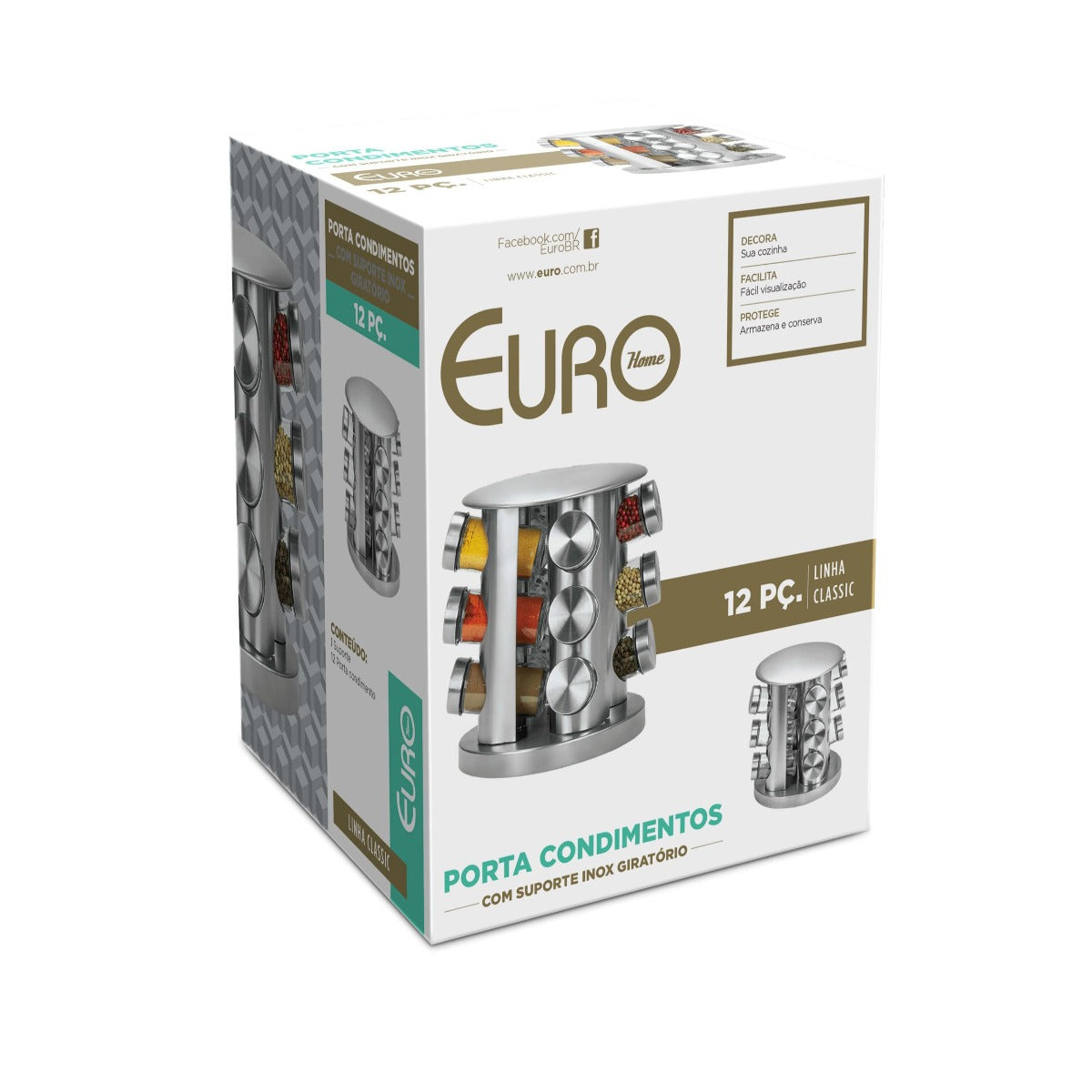 Conjunto Porta Condimentos com Suporte Inox Giratório 12 peças Euro - Altaluce